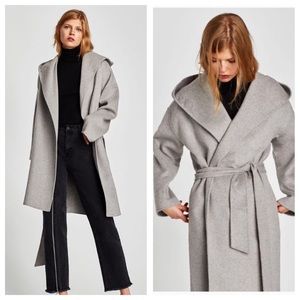 Zara Handmade Wrap Around Wool Hooded Belted Coat